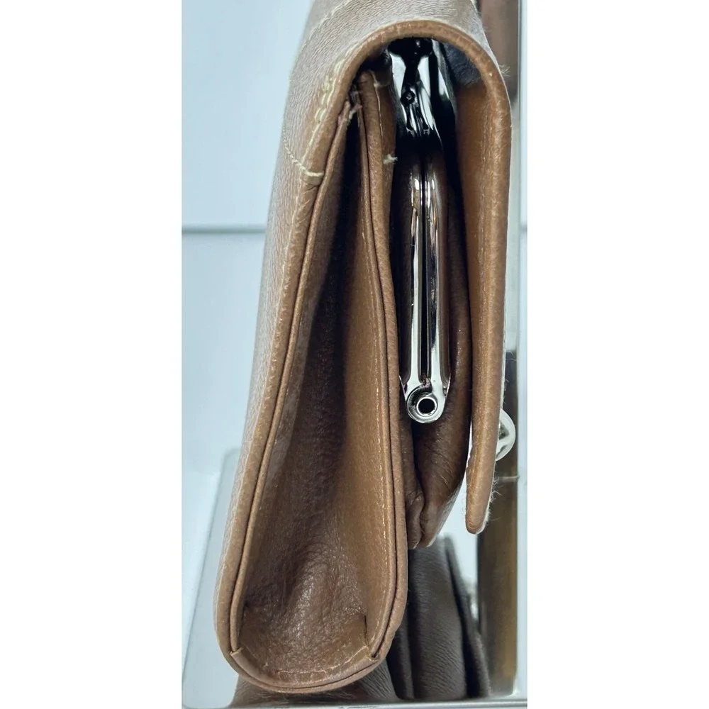 Buxton Wallet Womens Camel Med Coin Mirror CC Holder Retro Insert Pebbled VTG A+